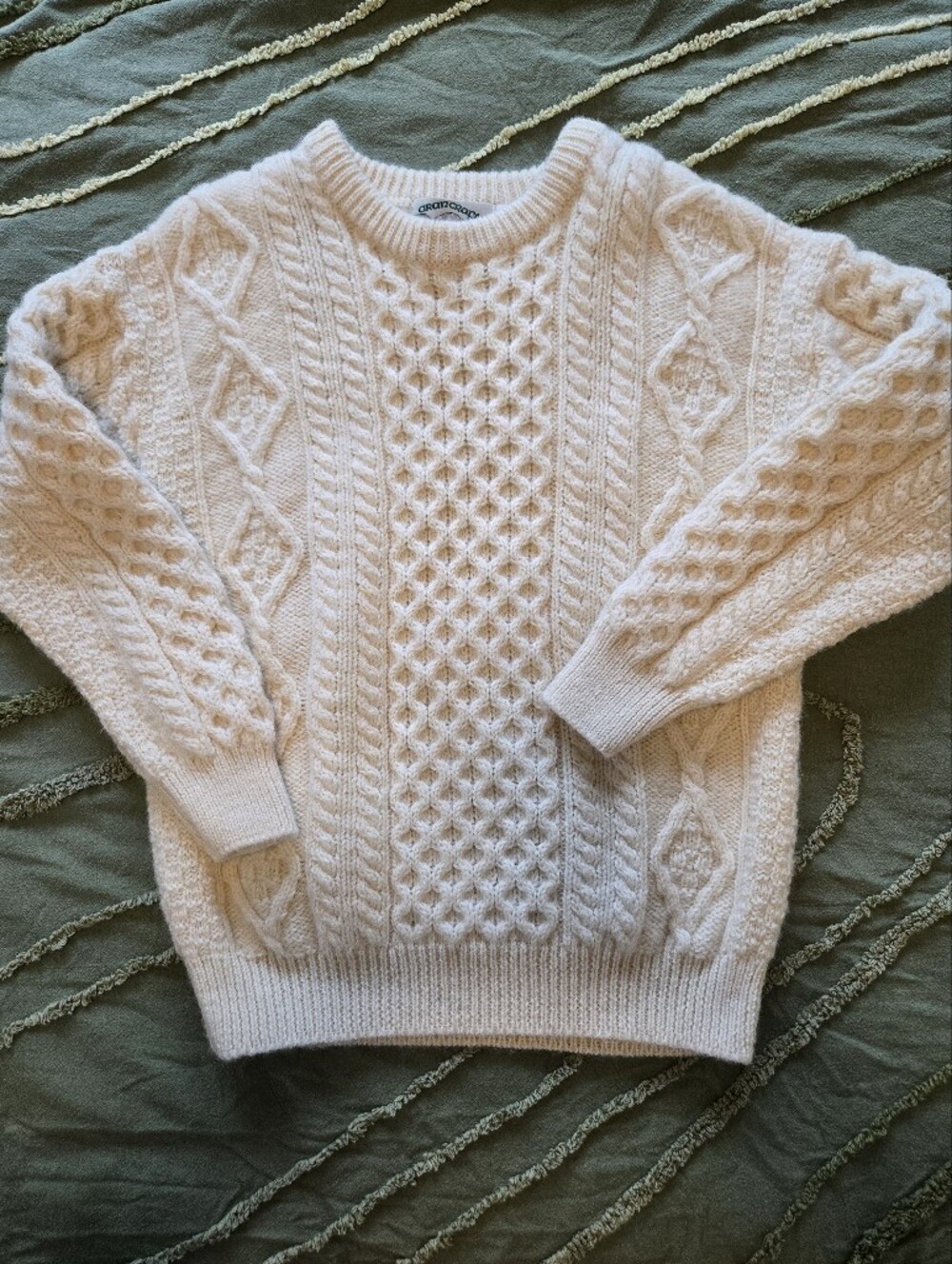 Aran Crafts Cream Cable Knit 100% Wool Sweater